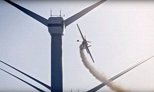 A Stunt Plane Zigzagged Through a Windmill Farm Because Red Bull