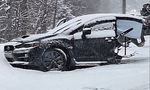 Subaru WRX Driver Overtakes a Truck, Slams Into a Snowplow, Car Gets Sliced in Two