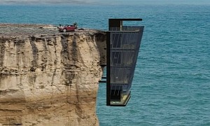A Two-Vehicle Carport Is the Entryway to This Luxury Home Hanging Off a Cliff