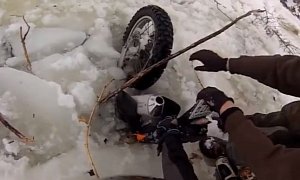 A Winter Ride Ends with a KTM and Its Rider Bathing in Icy Water – Video