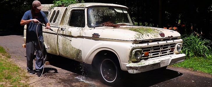 1964 Ford F-100 gets first wash in 25 years