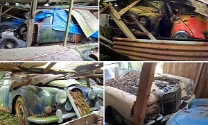 Abandoned Property Is Packed With Classic Cars Stuck Under Collapsed Barns