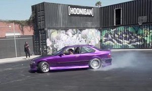 Actress Inanna Sarkis Learns How To Do Donuts in an E36 Drift Car at the Hoonigan Burnyard