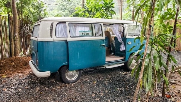 Yvon is a 1971 Kombi turned into a camping retreat in the rainforest