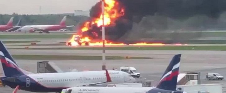 Aeroflot plane catches fire after crash landing at Moscow airport