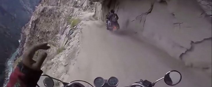 Motorcyclists on Nepal dangerous road