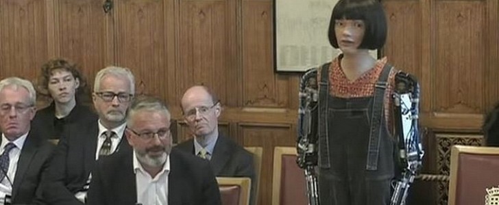 Ai-Da the robot addresses the House of Lords in the UK to discuss technology and art
