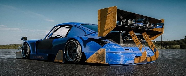 Air-cooled Porsche 911 (993) race car transformation "666" rendering
