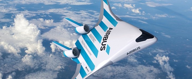 Airbus MAVERIC demonstrator with blended wing body, for smaller carbon footprint, bigger cabin