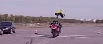 Al the Jumper Jumps Over Panigale and Ninja ZX-10R Doing 110 KM/H