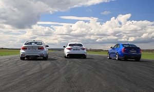 Alfa Romeo Giulia Q vs BMW M3 Competition vs Cadillac ATS-V Drag Race Is Brutal