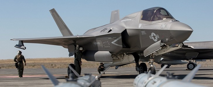 U.S. Marine Corps F-35B Lightning II is getting ready before an air refueling demonstration during Summer Fury 21