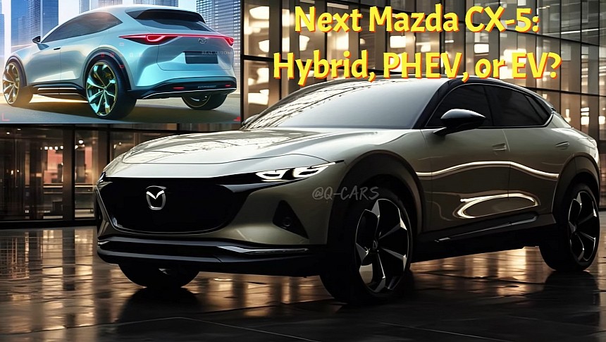 Representaciones híbridas o EV del Mazda CX-5 2025 realizadas por Q Cars o Real Automotive