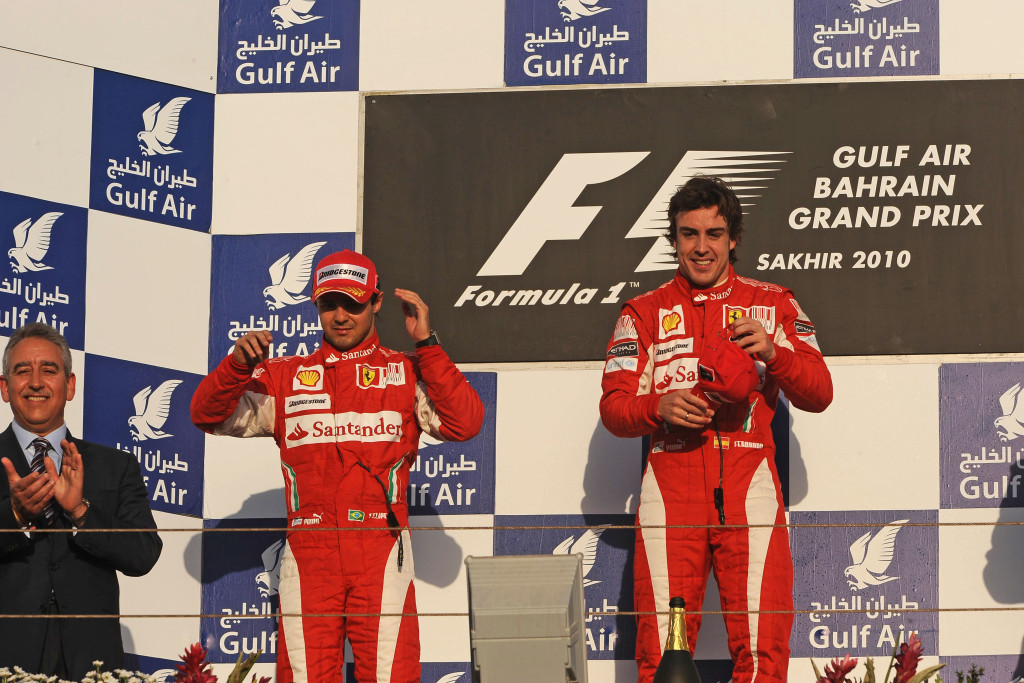 Fernando Alonso and Felipe Massa on the Bahrain podium