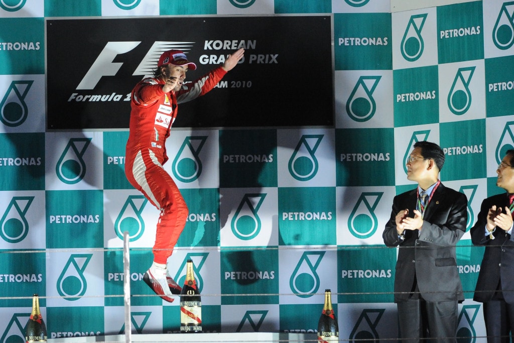 Fernando Alonso celebrates his Korean GP win