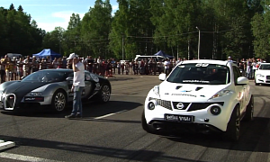 Amazing Drag Race: Nissan Juke R vs Bugatti Veyron