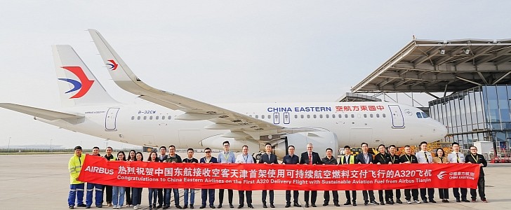 A China Eastern Airlines A320neo took off powered by SAF for the first time