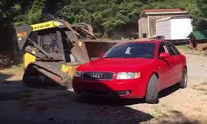 Angry Dad Destroys His Daughter's Audi with Help from a New Holland Loader