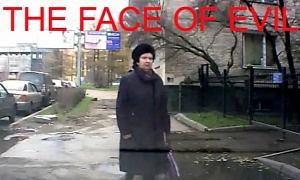 Angry Granny Scratches a Parked Car in Russia