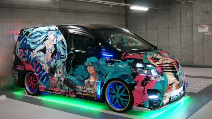Anime Wrapped Low Riding Toyota Van with Swarovski 