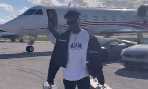 Antonio Brown Drives Lamborghini Huracan Spyder to Private Jet, Gives Tour of the Aircraft
