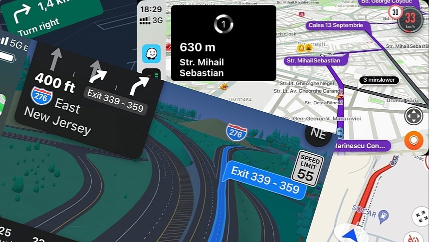 Waze, Apple Maps, and Google Maps navigation