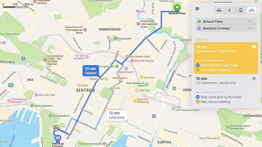 Cycling navigation on Apple Maps