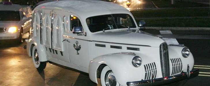 The 1940 Cadillac LaSalle hearse carrying Aretha Franklin's body