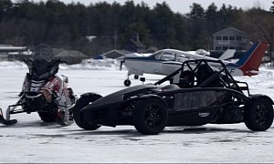 Ariel Atom Meets Polaris Snowmobile in Drag Race on Ice Strip
