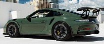 Army Green Porsche 911 GT3 RS Flaunts Staggered, Charcoal Aerodiscs Like a Boss