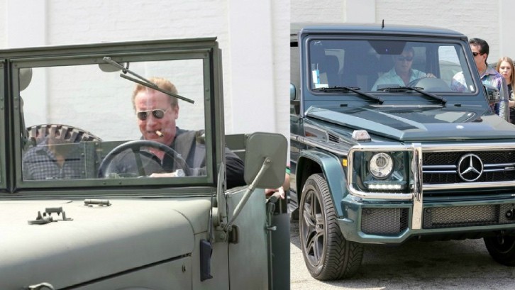 Arnold Schwarzenegger and Sylvester Stallone Seen Driving their cars