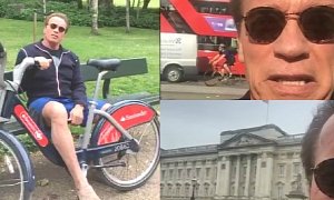 Arnold Schwarzenegger Goes Sight-Seeing in London on a Boris Bike