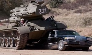 Arnold Schwarzenegger, Jay Leno Crush Stretch Limo With an M-47 Patton Tank