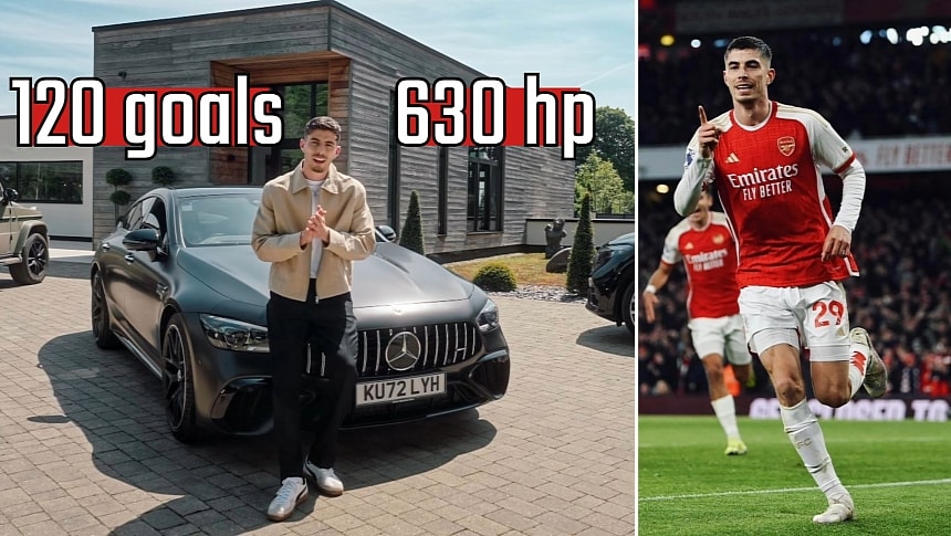 Arsenal FC player Kai Havertz and his Mercedes-AMG GT 63 S 4-door Coupe