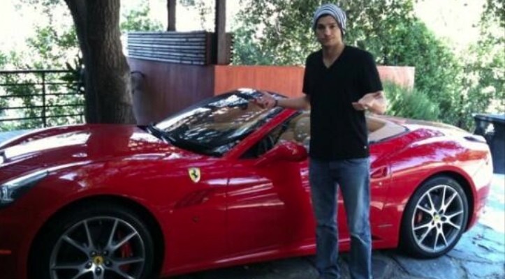 Ashton Kutcher with his Ferrari California