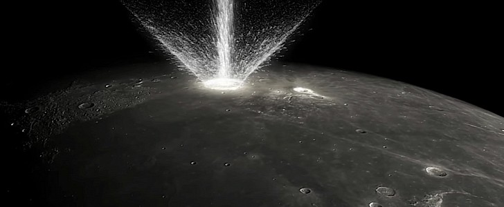Simulation of asteroid impacting the Moon