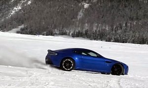 Aston Martin Vantage Drifting in the Snowy Alps Is Savage V12 Fun