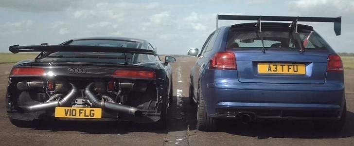 Audi A3 Boldly Drag Races an R8, Retaliation Is Swift