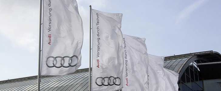 Audi flags in front of company facility