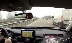 Audi Driver Doing 240 KM/H on Autobahn Nearly Cut Off by Van, a Speeding Lesson