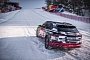 Audi e-tron Drives Uphill on a Snowy Ski Slope in Austria