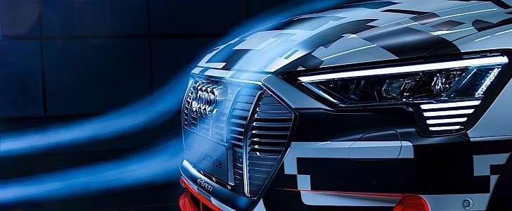 Audi e-tron shows curvy lines in the wind tunnel