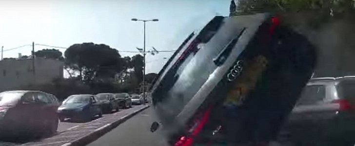 Audi Flips Over and Catches Fire in Crazy Israel Crash