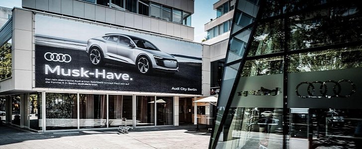 Audi's e-tron Sportback quattro concept is described as a "Musk Have" in this billboard