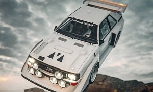 Audi Quattro Floating Above the Rocks Is Airlifted in Sublime Rendering