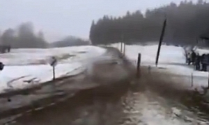 Audi Quattro Rally Car Gets Tail Out - Breaks Electricity Pole in Half