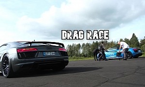 Audi R8 Coupe Drag Races and Rolls R8 Spyder, Weight Makes a World of Difference