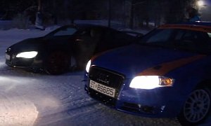 Audi R8 V10 Battles RS4 on a Ski Slope in Norway, Quattro Winter Sports Ensue