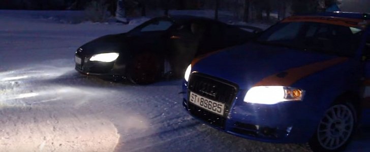 Audi R8 V10 Battles RS4 On a Ski Slope in Norway