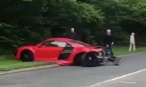 Audi R8 V10 Crashes while Leaving Car Meet, Driver Destroys Supercar